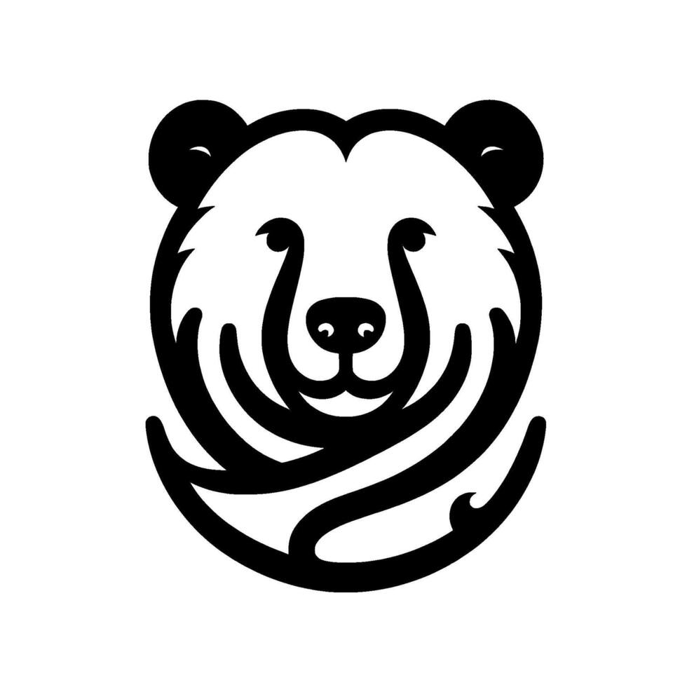 Black and White Geometric Bear Head Modern, Abstract with a Circular Silhouette and Minimalist Aesthetics. vector