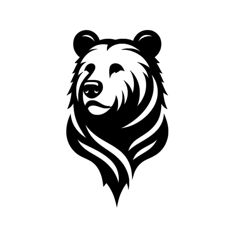 Bold Black and White Bear Head Minimalist Illustration with TribalInspired and Simple Aesthetics on White Backdrop. vector