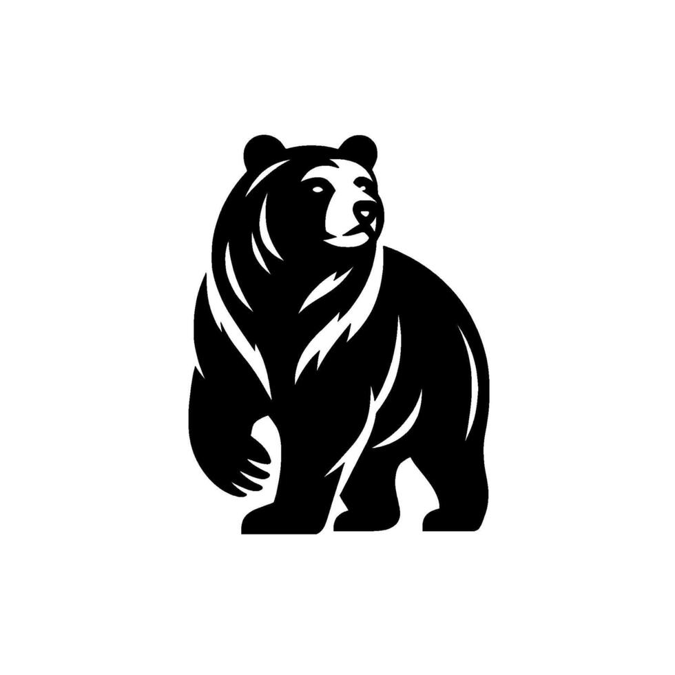 Stylized Black Bear Silhouette in a White Backdrop, Depicting a Majestic Stance with Detailed Fur Lines vector
