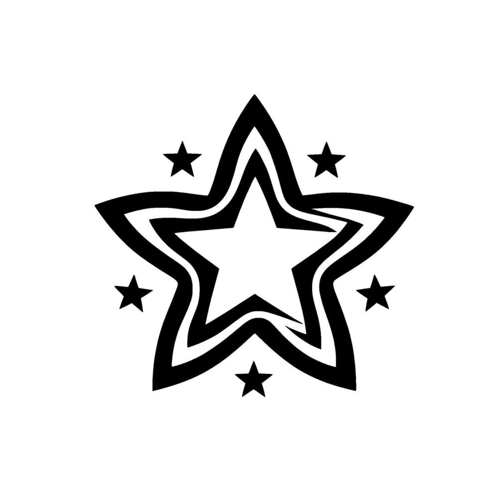 Bold Black and White Starburst Emblem with Central and Surrounding Stars on a Clean, Light Background. vector