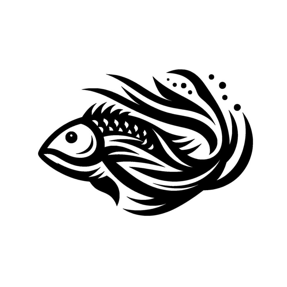 Ornate Black and White Fish with Flowing Tail, Streamlined, Style on White Background vector