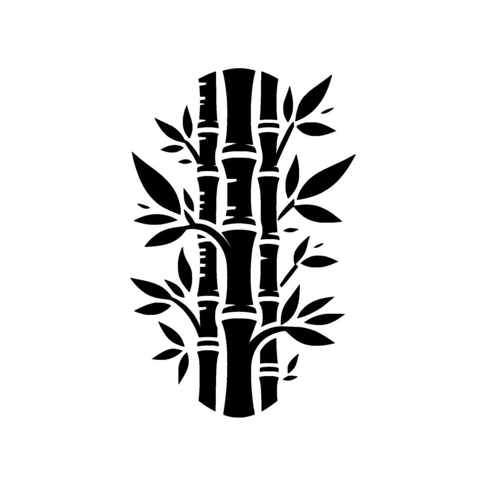Minimalist Black Bamboo Silhouette on White, Featuring Detailed Stems, Leaves, and a Symmetrical, Artistic Composition. vector