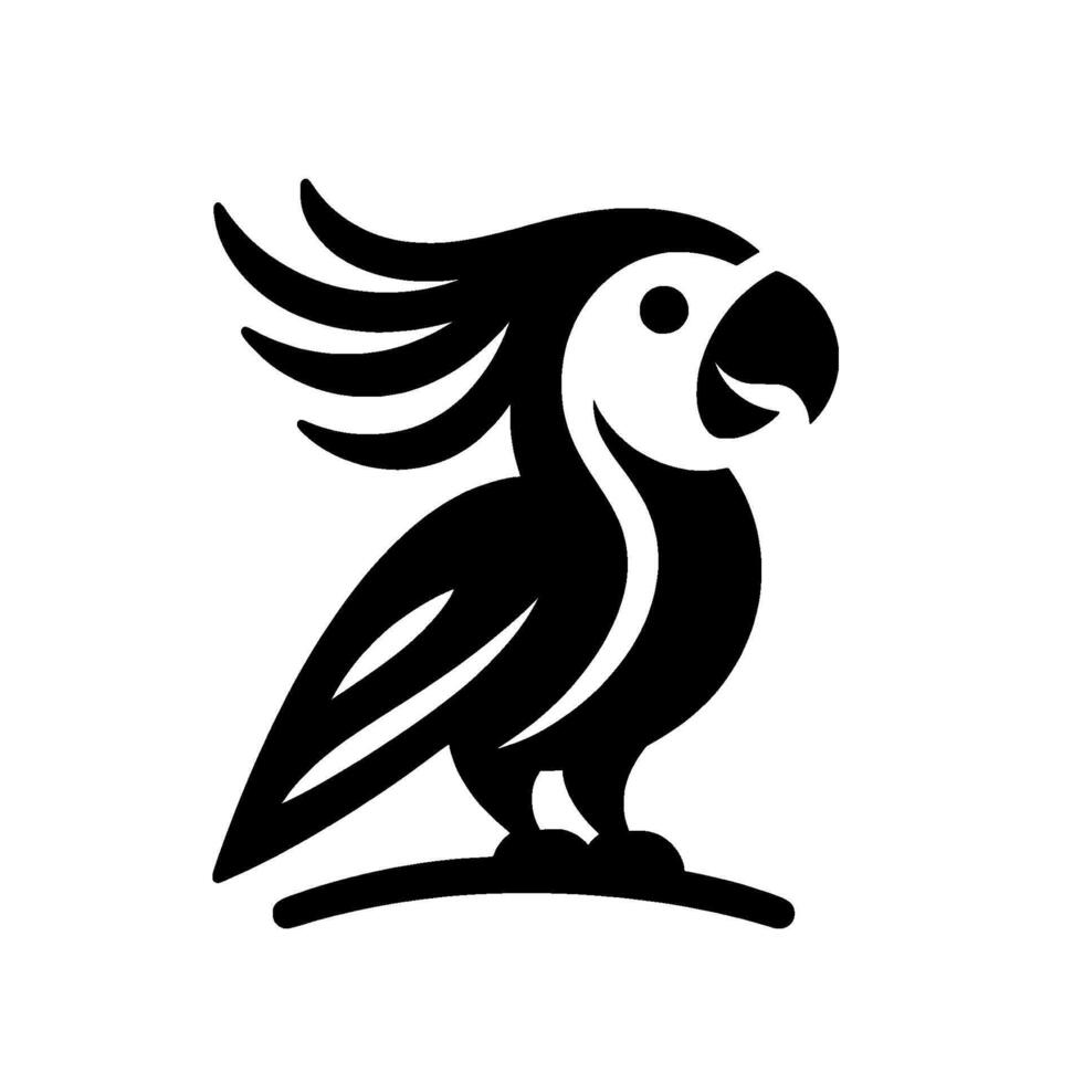 Simplified, Bold Silhouette of a Cockatoo Perched and Looking Sideways, in Black and White, Clean . vector