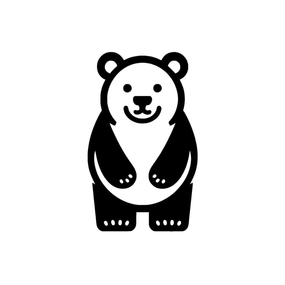 Simple, Smiling Panda Bear Illustration in Black and White, Standing on a Solid White Background. vector