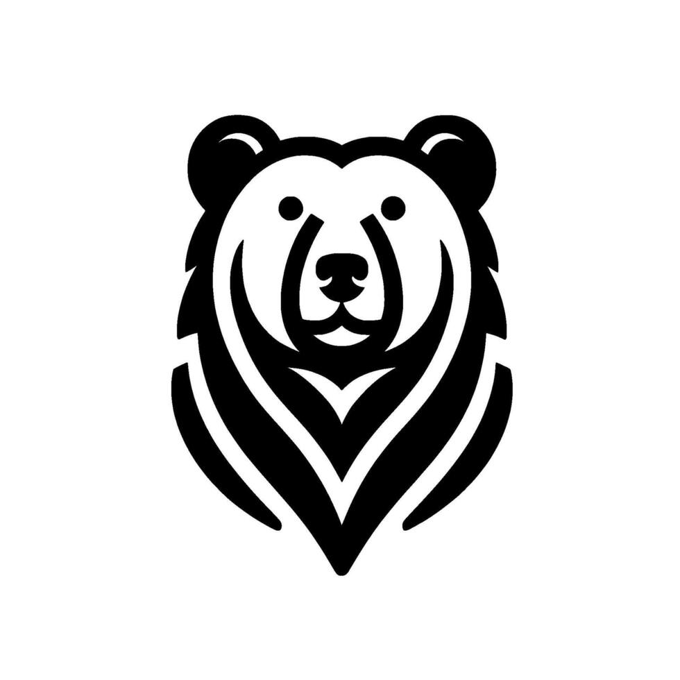 Stylized Black and White Bear Head Depicting Strength and Simplicity, Set Against a Neutral Background vector