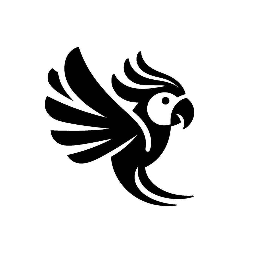 Stylized Black Parrot in Flight, Modern Geometric Against White Background, Bold Minimalist Illustration. vector