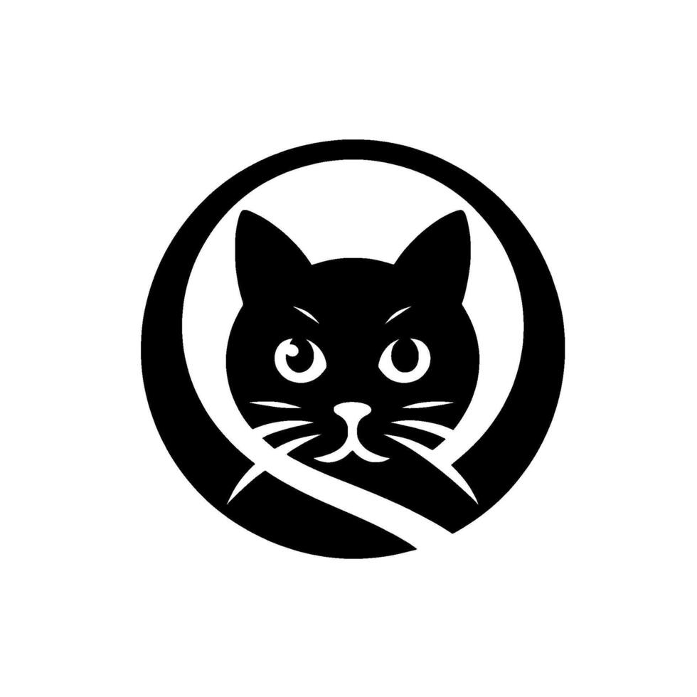 Minimalist Black Cat Face Within a Circle, Bold , White Background, EyeCatching Pet Illustration. vector