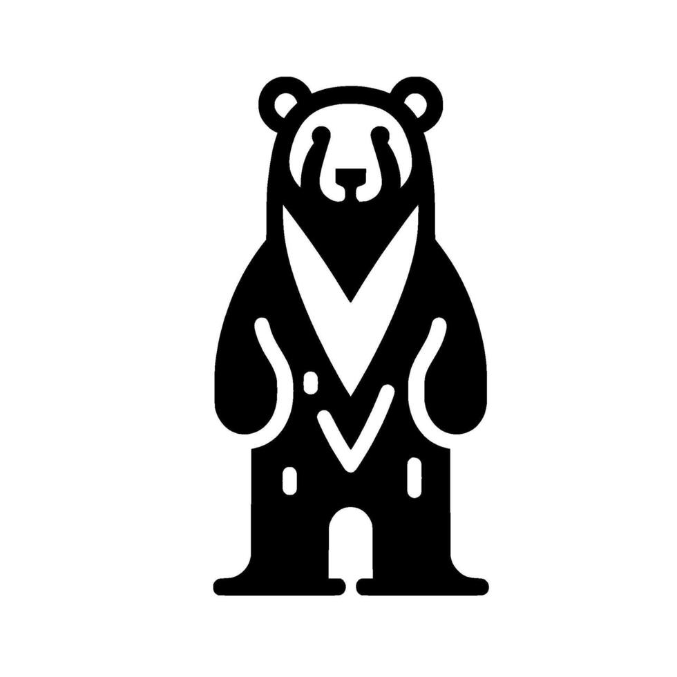 Minimalist Black Bear Silhouette in Standing Pose, with a Geometric White Chevron Accent, on a White Circular Background. vector