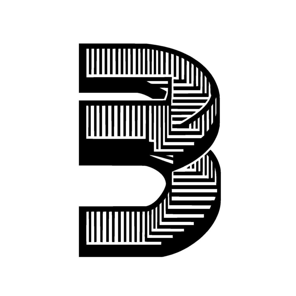 Abstract Black and White Letter B with Geometric Patterns and Lines, Bold Typography on White Background. vector