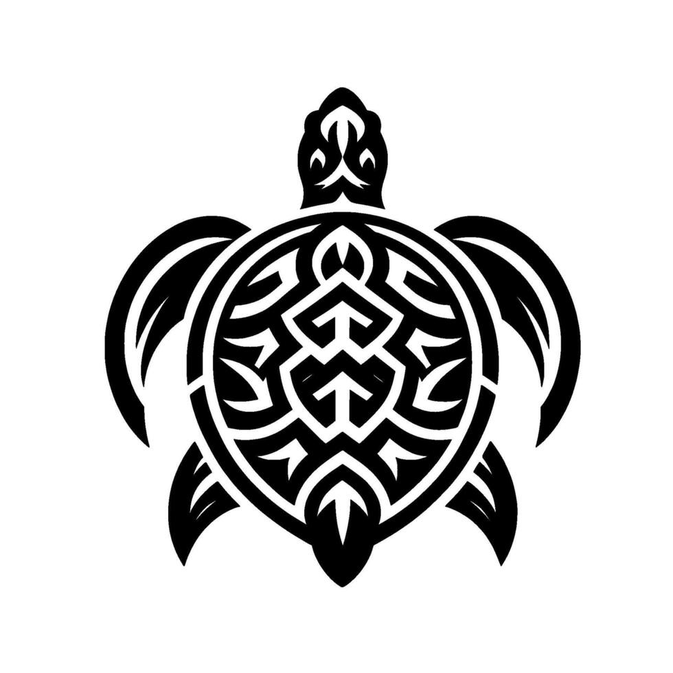 Stylized Black White Turtle Tattoo with Intricate Tribal Patterns, Symmetrical, Minimalist Aesthetic vector