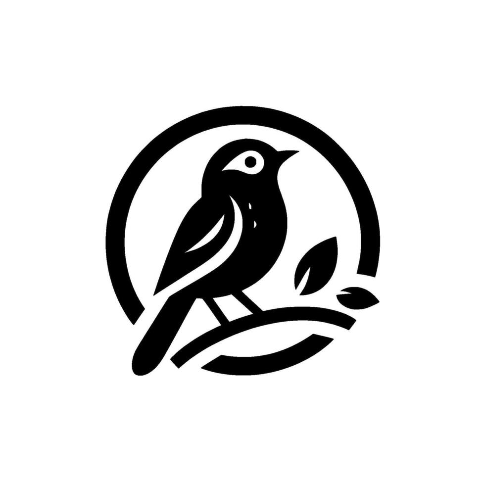 Minimalist Black and White Bird , Perched on a Branch Inside a Circle, Clean and Modern . vector