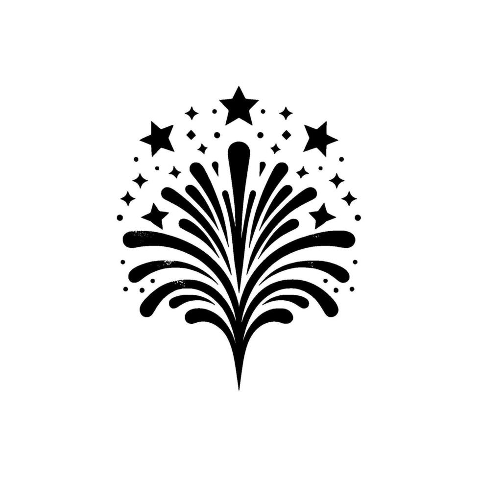 Artistic Black and White Fireworks Display with Stars, Celebrating Joy and Festivity on a Clean Background vector