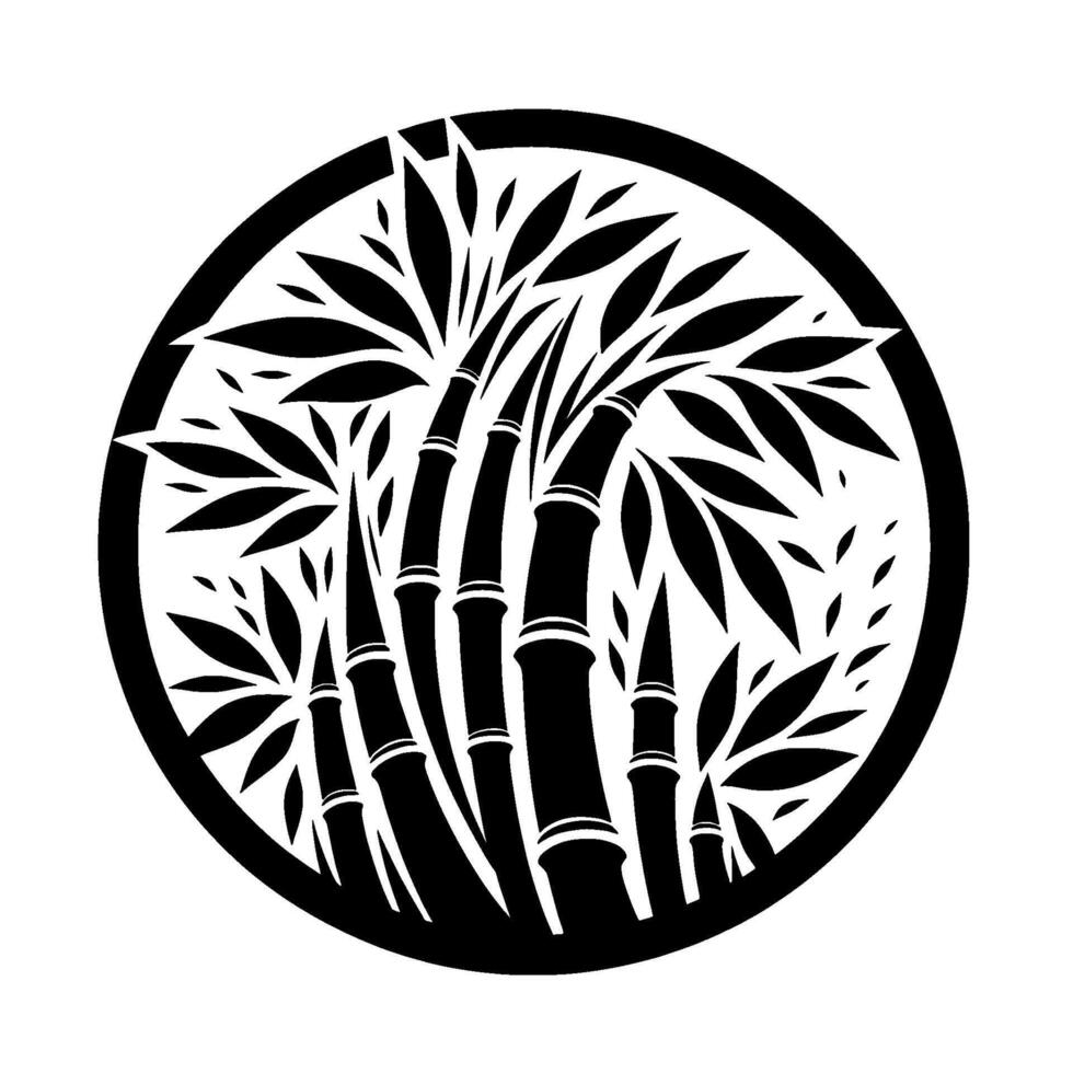 Silhouette of Bamboo Forest within a Circle Minimalist Black and White Nature . vector