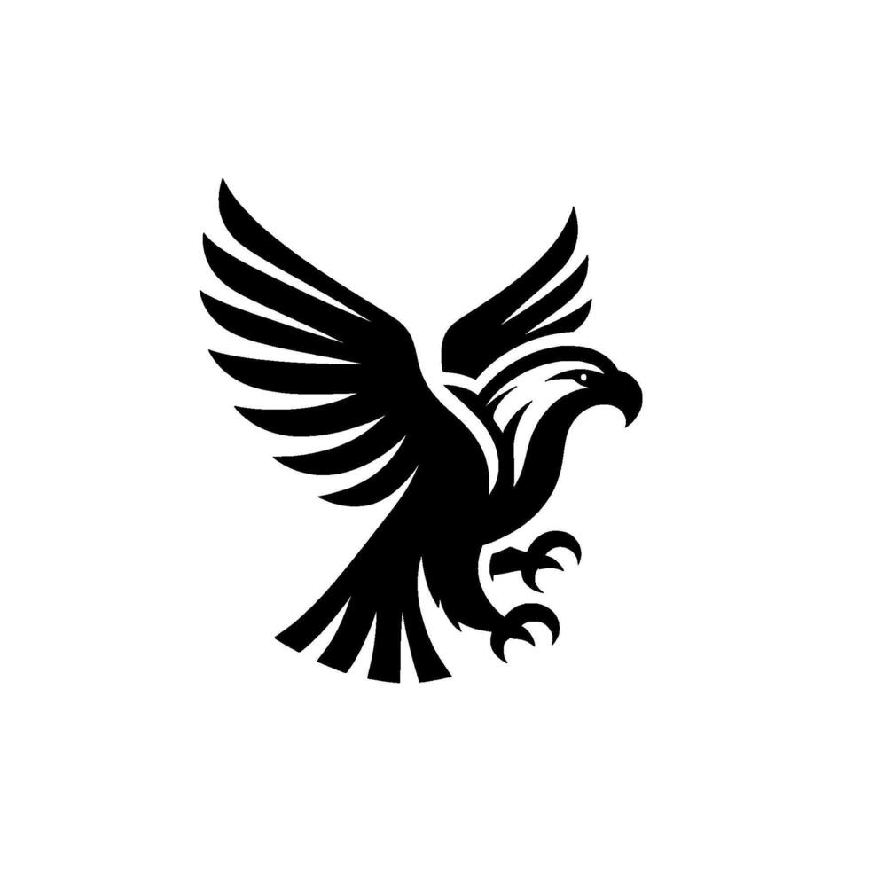 Black and White Eagle representation of a stylized raptor in flight, wings outstretched, talons visible, on a white background. vector