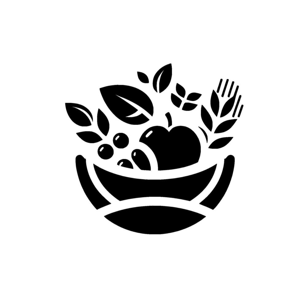 Monochromatic Bowl of Harvest Apple, Berries, Leaves, and Wheat in a Minimalist , Symbolic of Health and Nourishment. vector