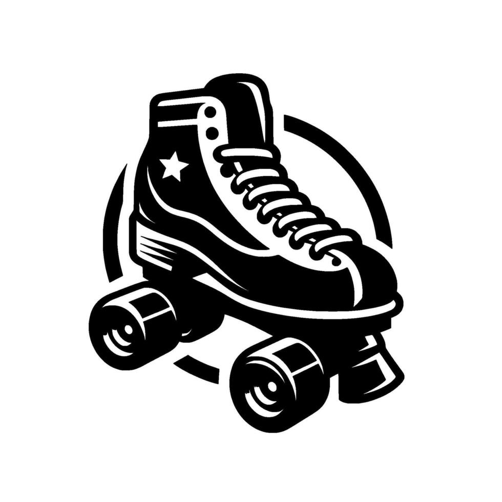 Bold Black and White of a Retro Roller Skate, Set Within a Circle, Iconic Sportswear Symbol. vector