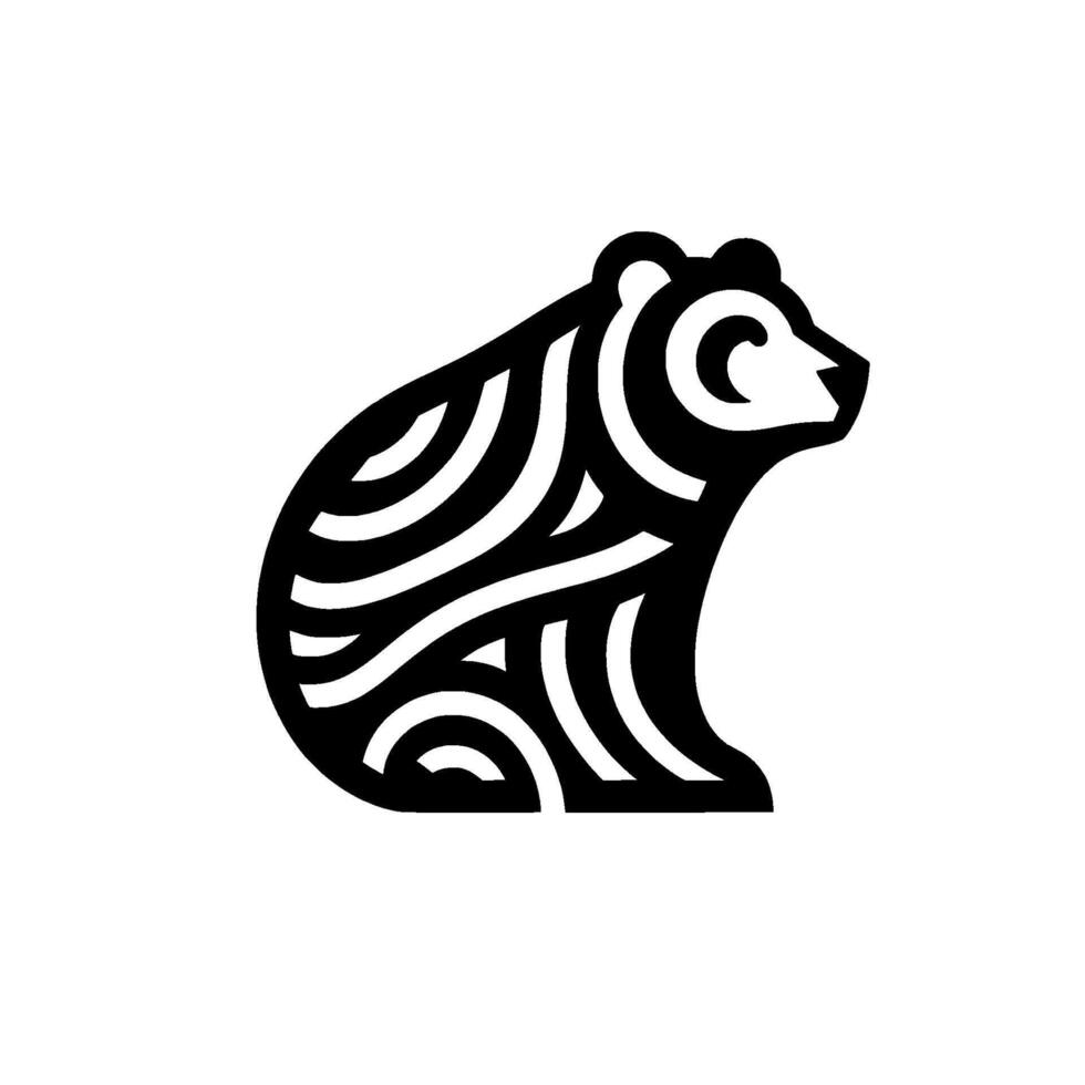 Stylized Black and White Bear , Geometric , Curved Lines, Minimalist , Illustration, Side Profile on Light Background vector