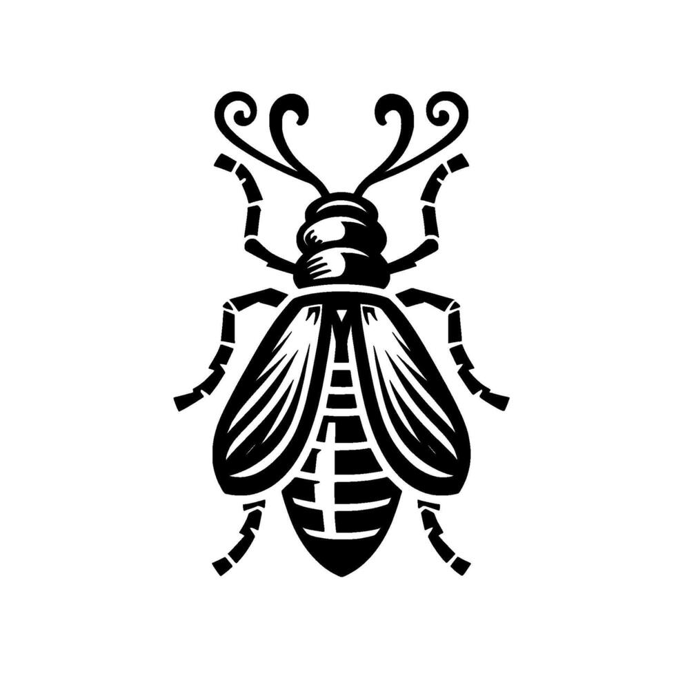 Bold, Stylized Black Bee Silhouette Against White Background, with Intricate Wing and Antenna Detail. vector
