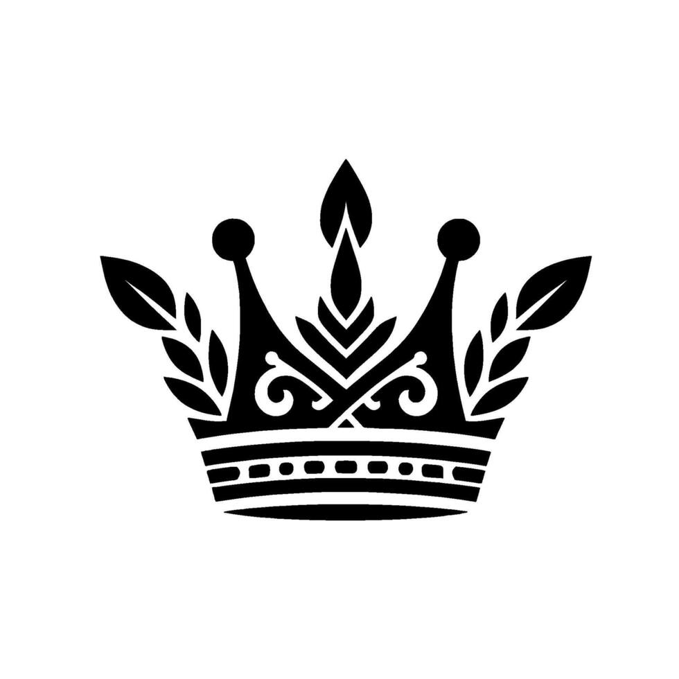 Elegant Black and White Crown Featuring Leafy Embellishments and Ornate Details on a White Background. vector