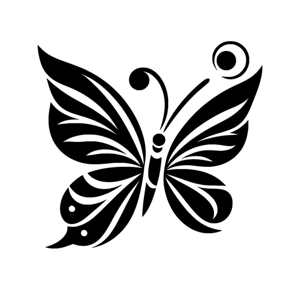 Elegant Black and White Butterfly with Ornamental Wings, Symmetrical , Isolated on White Background, Art. vector