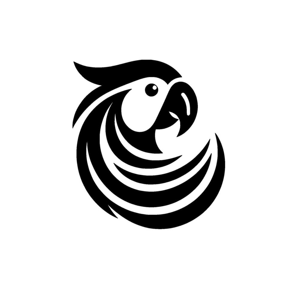 art of a stylized, black and white parrot head, embodying a modern, minimalist against a bright background. vector