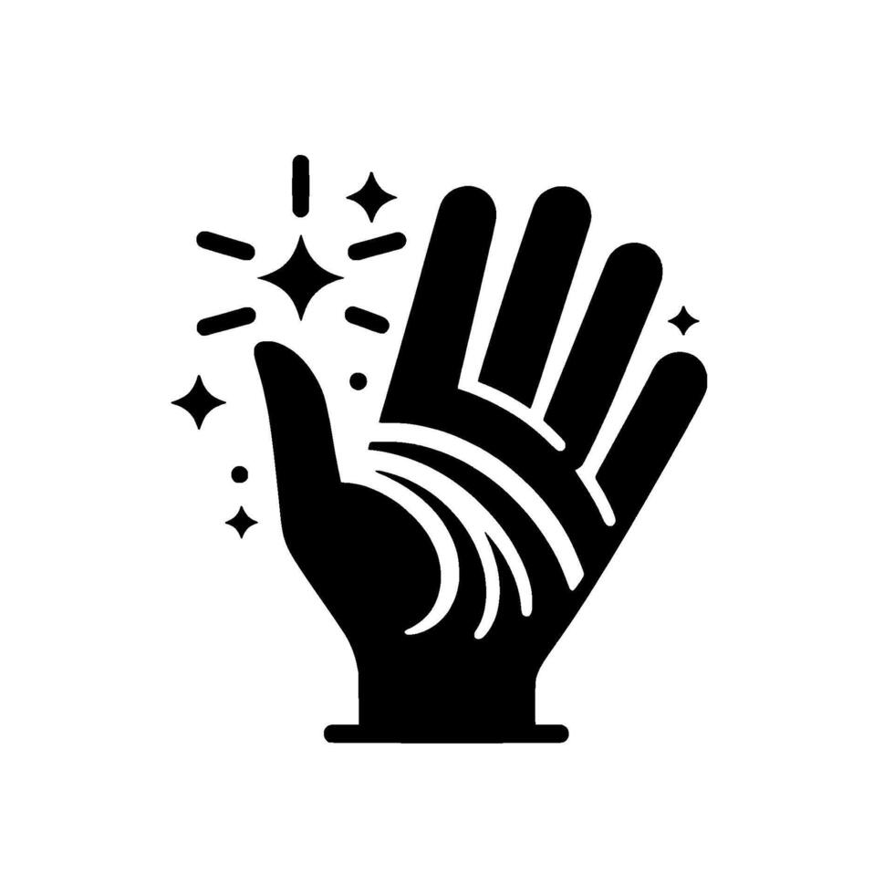 Black hand with stylized sparkling elements, representing cleanliness, purity, magic or a touch of something special on a white background. vector