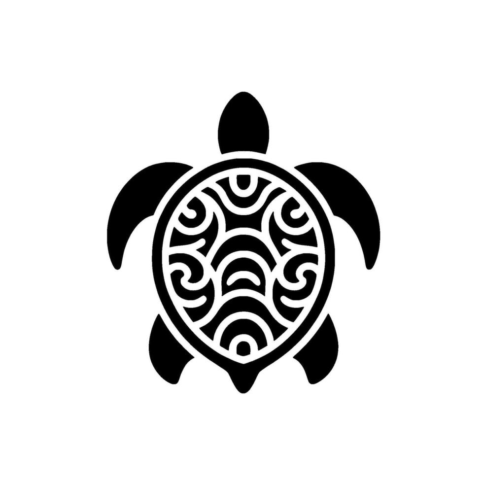 Minimalist Black Turtle Silhouette with Ornate Shell Pattern on White Background, Illustrative vector