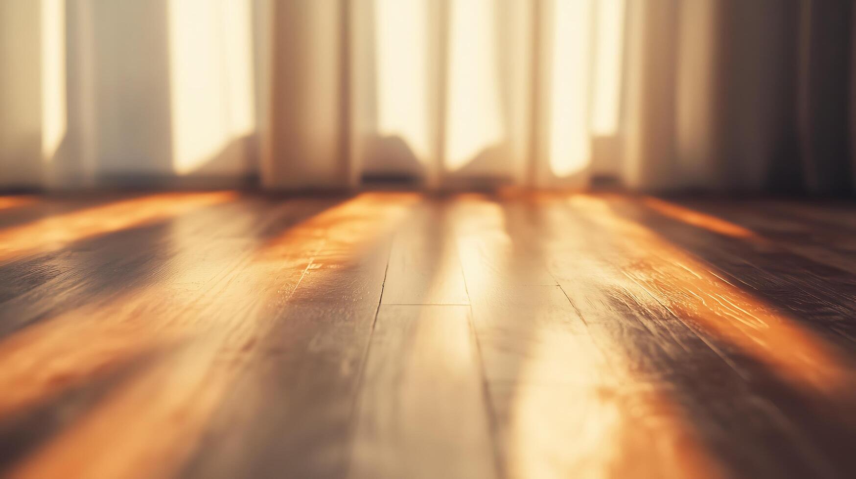 Sunlit Wood Floor with Draped Curtains photo