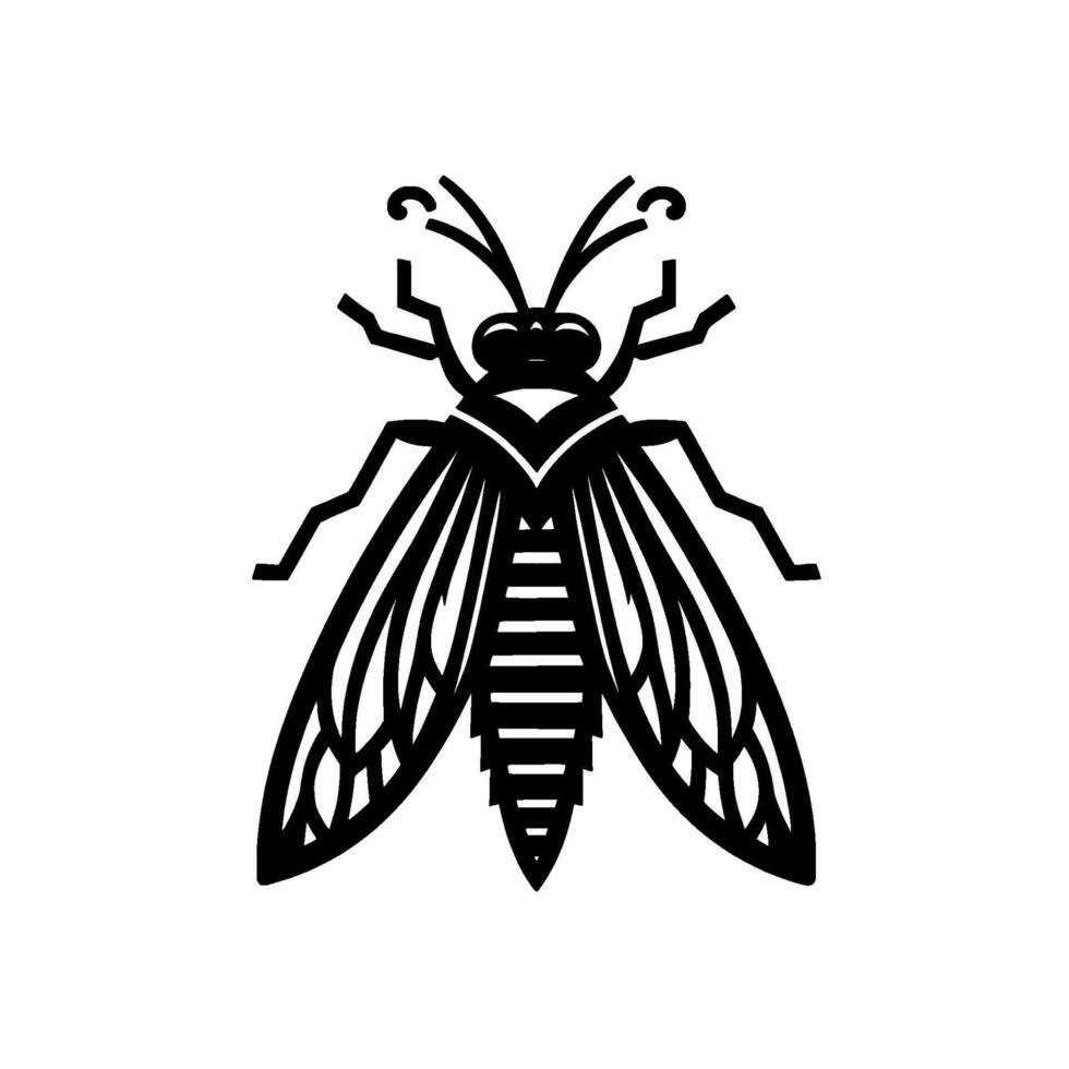 Minimalist Black and White of a Bee with Intricate Wing Detailing, Showcasing Geometric Patterns vector