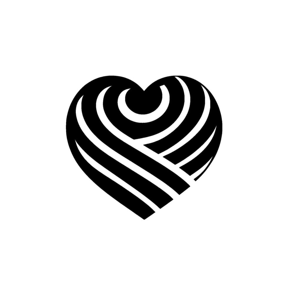 Striking Abstract Black Heart with Woven Effect and Dynamic Lines on White Background. vector