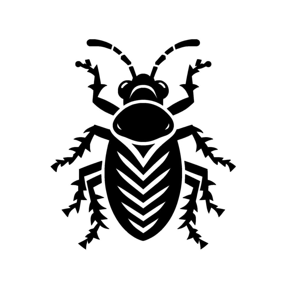 Illustration of a Symmetrical Black Insect with Chevron Abdomen on White Background. vector
