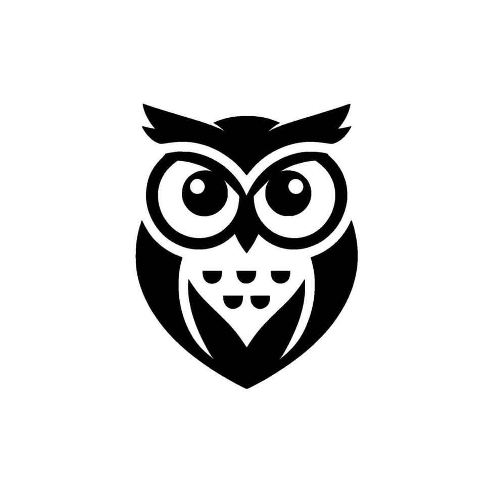 Stylized Black and White Owl on White Background A symmetrical, minimalist with heartshaped body. vector