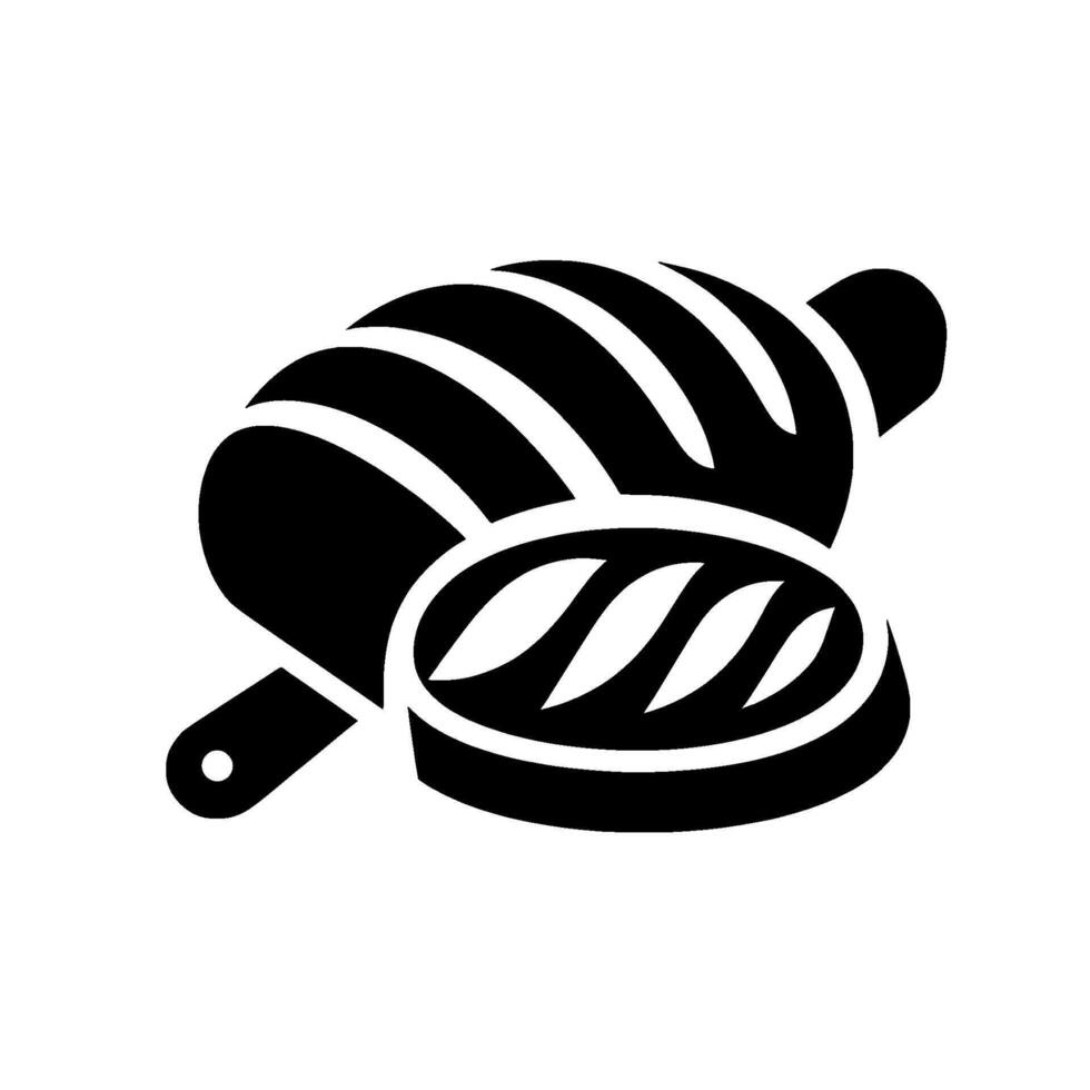 A minimalistic, black and white illustration of bread, and a baguette on a cutting board, ready for serving. vector