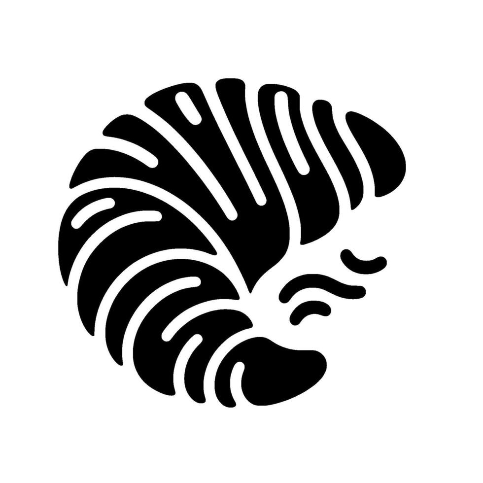 Bold Black White Monstera Leaf Silhouette Rounded, with Striking Contrast and Organic Shapes on White Background. vector