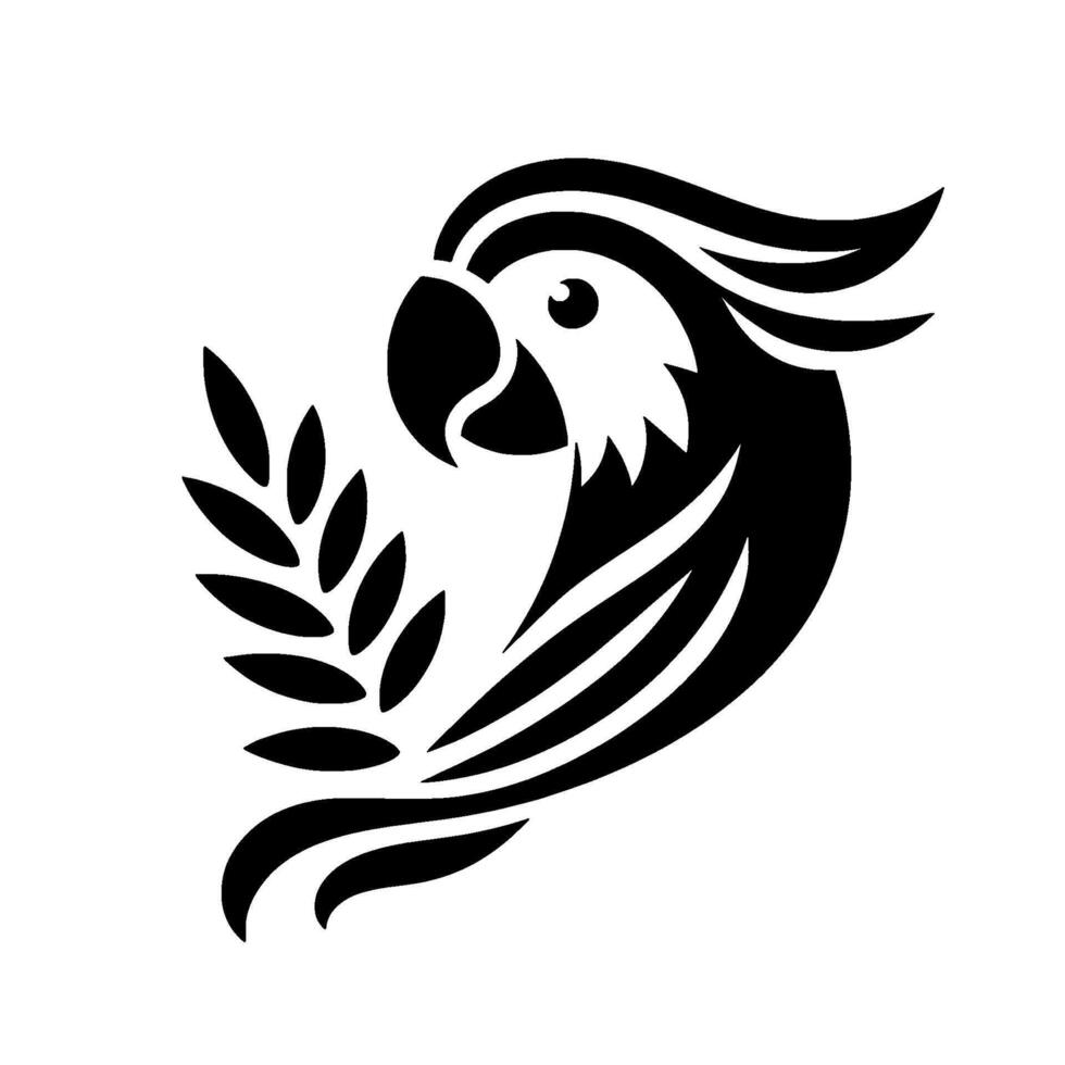 Elegant black and white illustration of a parrot clutching a leaf branch, perfect for . vector