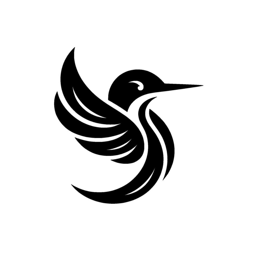 Stylized, Minimalist Black Hummingbird in Flight, Gracefully Silhouetted Against a White Backdrop, Ideal for . vector