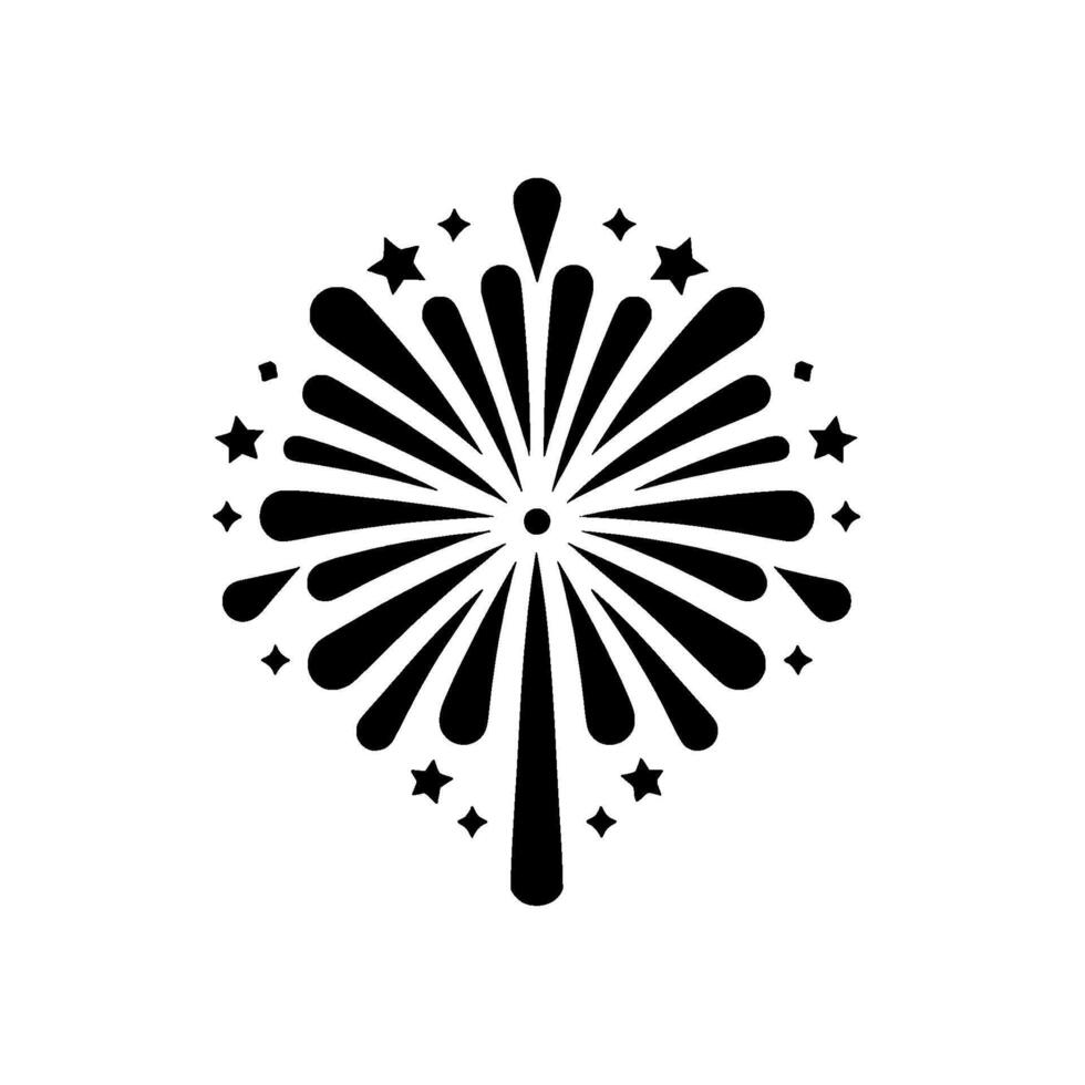 Black and White Fireworks Illustration with Radial and Star Accents on a White Background. vector