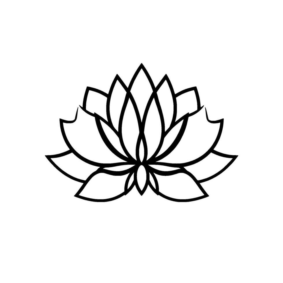 Simplistic Black and White Lotus Flower Illustration, Featuring Detailed Petal Outlines on a Clean White Background, Perfect for Branding. vector