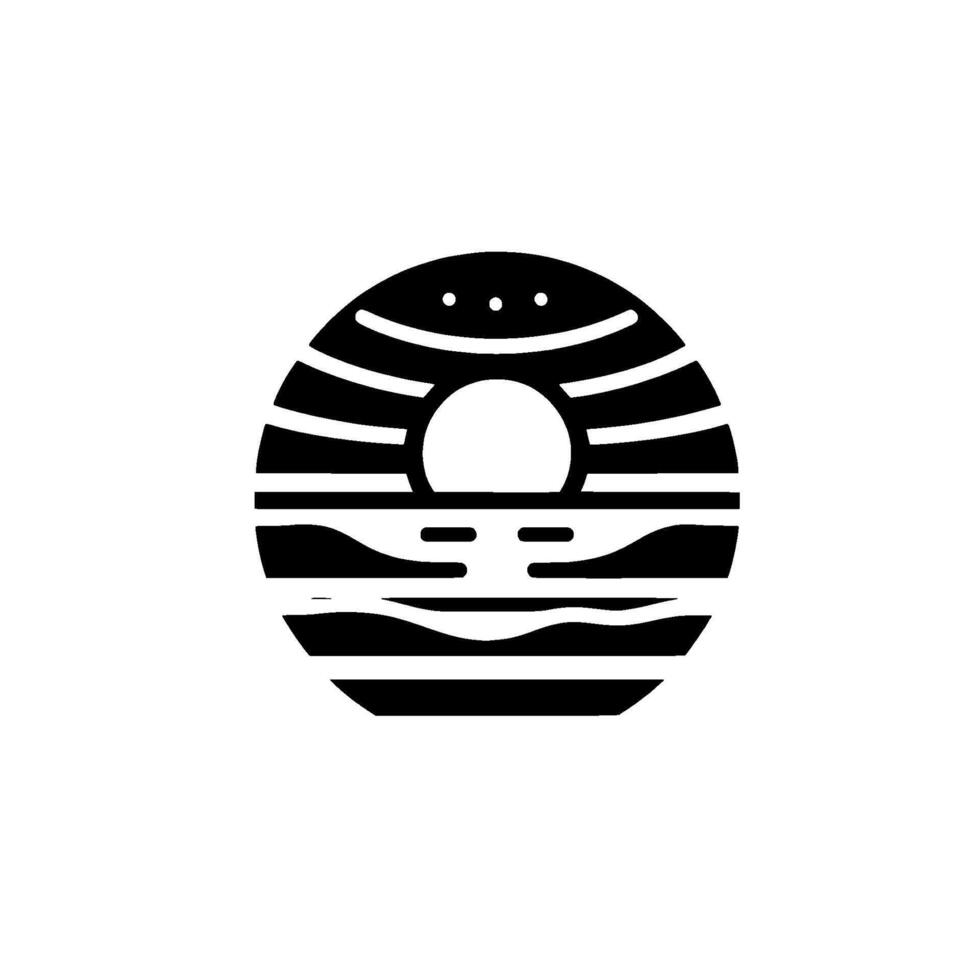 Abstract Black and White Circular of a Sunset Over the Ocean, Stylized and Simplified, Minimalist. vector