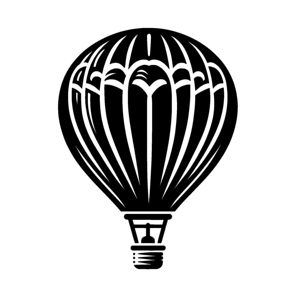 Black and white illustration of a hot air balloon with a minimalist , featuring bold lines and contrasting shapes. vector