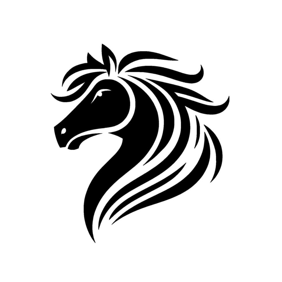 Stylized Black Horse Head Silhouette Against White Background, Emphasizing Elegant Lines and Style . vector