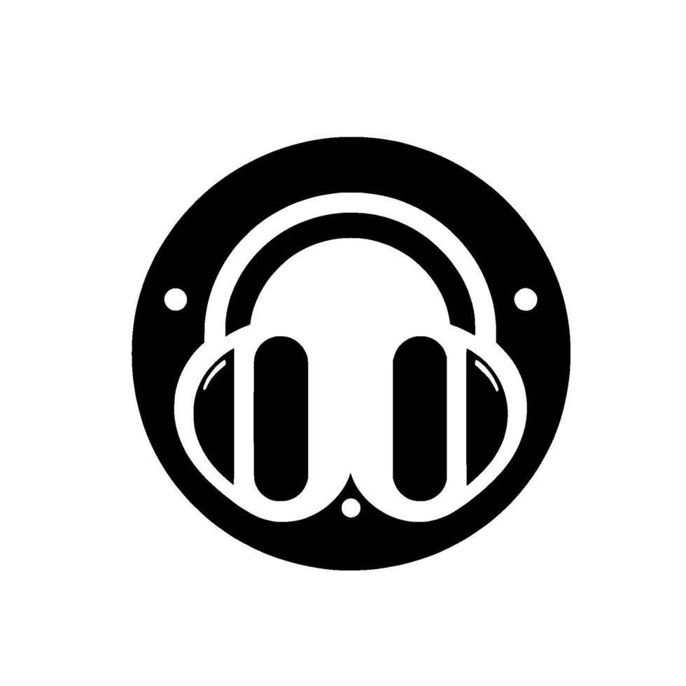 Minimalist Black and White Headphones Centered within a Circle, Simple with Dots, Music or Audio Symbol. vector