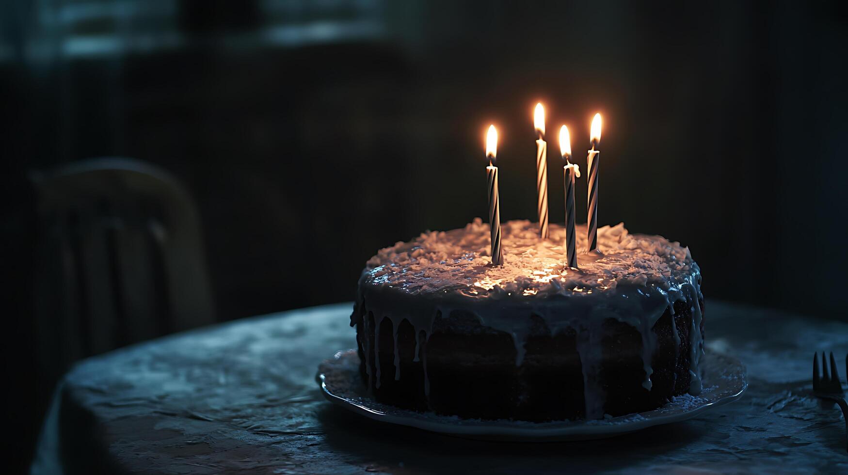 A cake with candles a dim glow from the candles casting gentle shadows across the scene creating a somber atmosphere of celebration photo