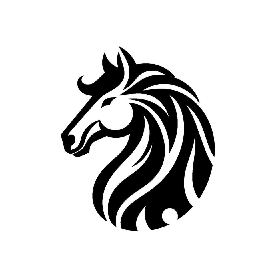 Stylized Black and White Horse Head , featuring flowing mane, minimalist , and equestrian grace on a white background. vector