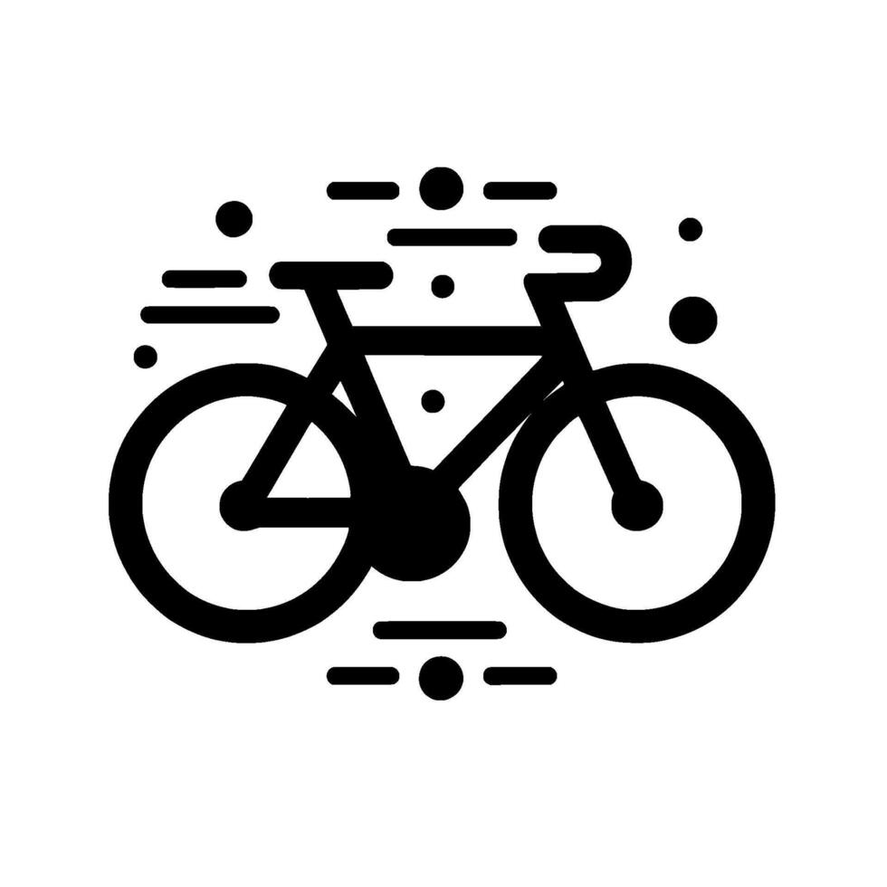 Bold, minimalist black and white of a bicycle in motion, abstract representation with speed lines and dots. vector