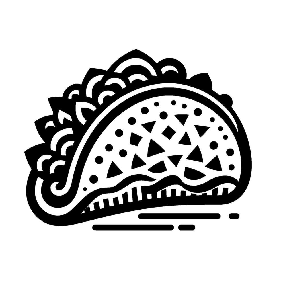 Bold Black and White Minimalist Taco Illustration with Geometric Patterns and Playful , Food . vector