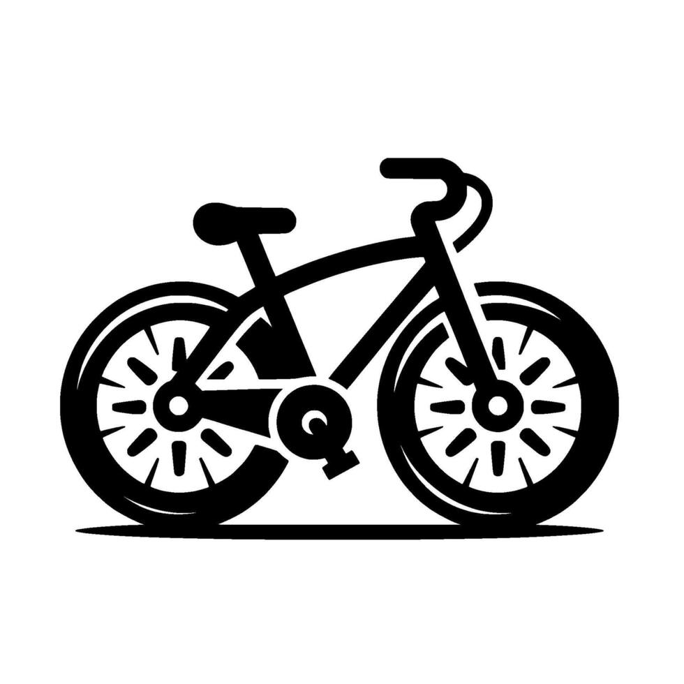 Simple black and white illustration of a bicycle, focused on its form and silhouette, standing on white. vector