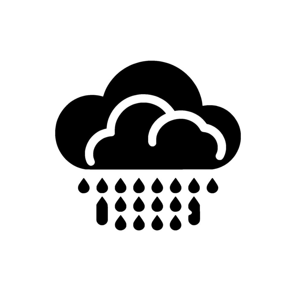 Abstract Black and White Cloud with Raindrops Minimalist Weather Illustrating a Stormy, Rainy Day. Simple . vector