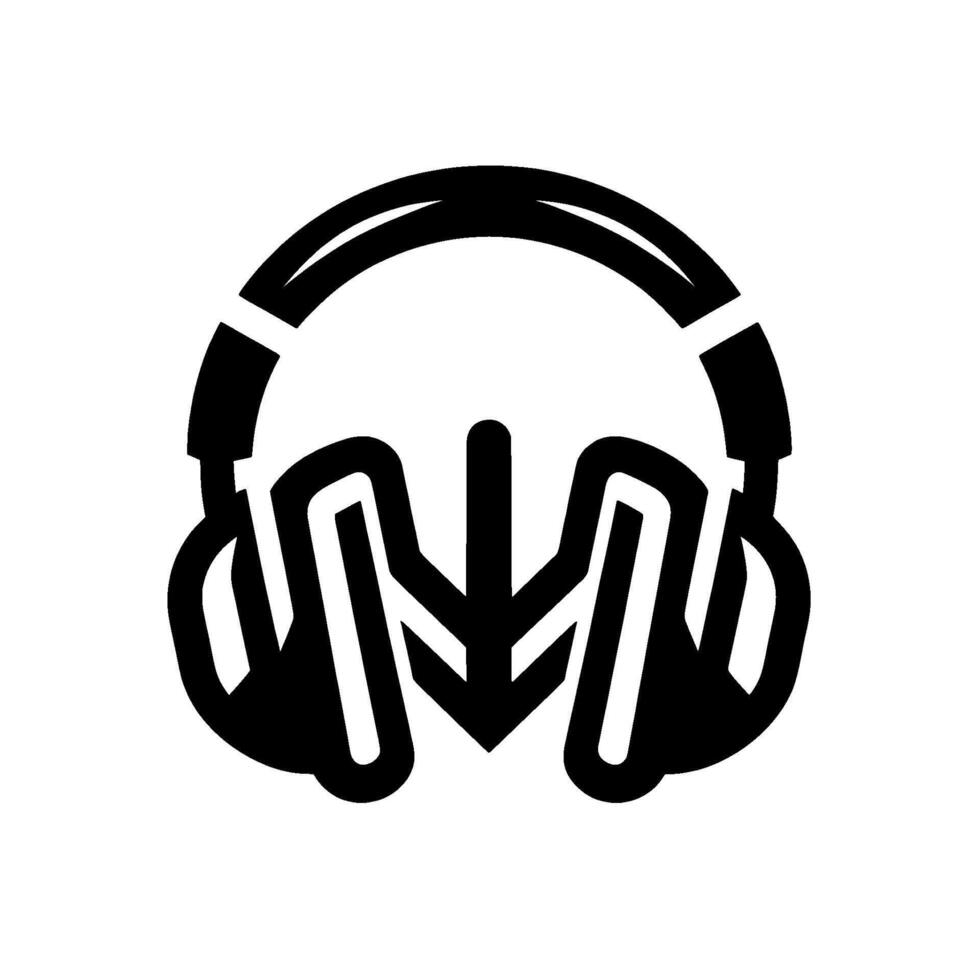 Abstract black and white headphone , minimal, bold, centered, with stylized modern shapes and negative space. vector