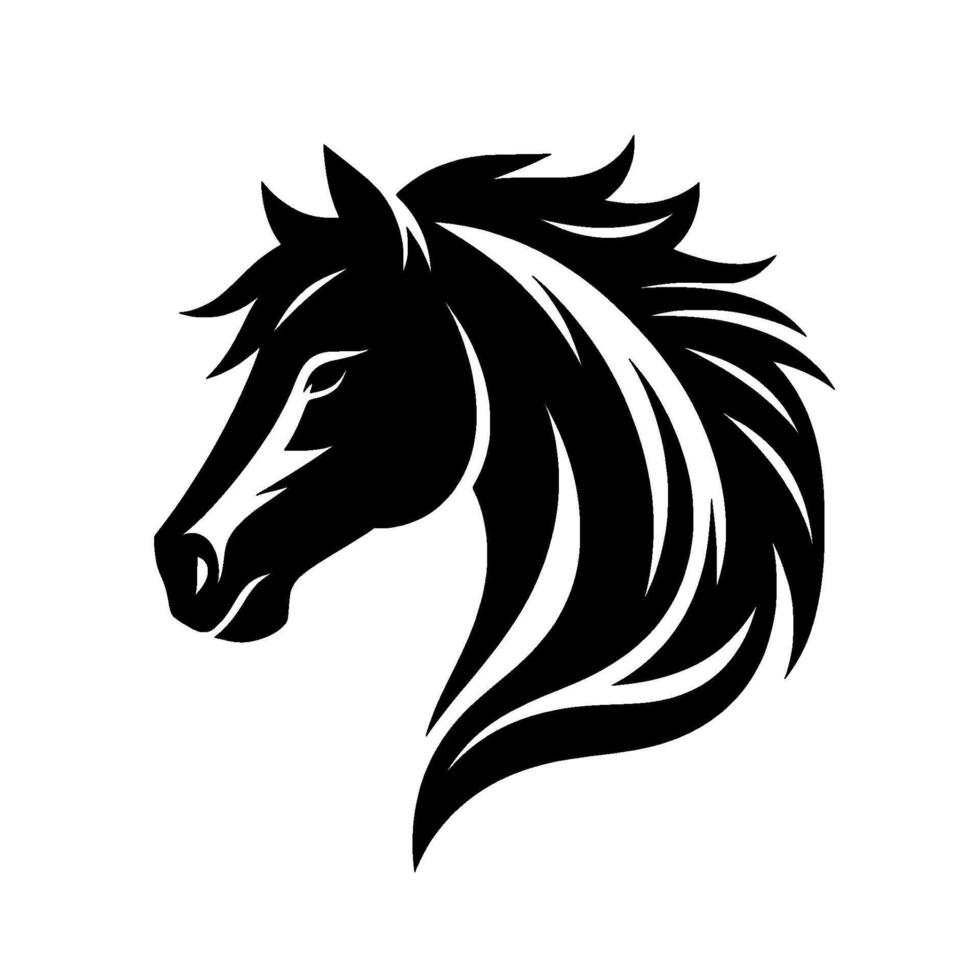 Silhouette of a Proud Horse Head A Black and White with Flowing Mane, Exuding Elegance and Strength on a Clean Background. vector